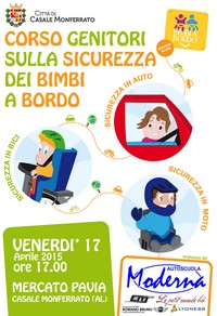 locandina corso sulla sicurezza dei bimbi a bordo