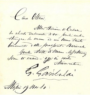 Lettera di Giuseppe Garibaldi
