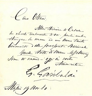 Lettera di Giuseppe Garibaldi